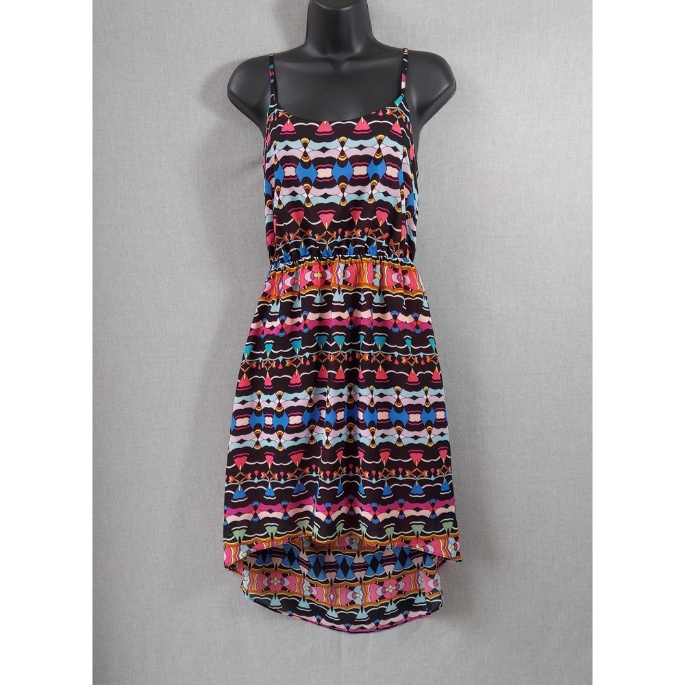 Nicole Miller Y2K Dress 10 High Low Retro Artsy Geometric Print Resort Sundress
